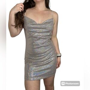 Thirty Thirty LA Silver Mini Dress New With Tags Size XL Stretch Sequin